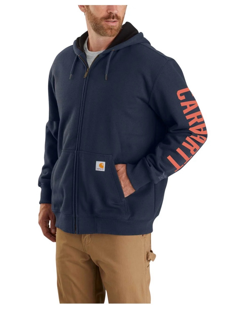 Carhartt Rain Defender Fleece Lined Zip Hoodie XL Navy Logo Workwear TS4637